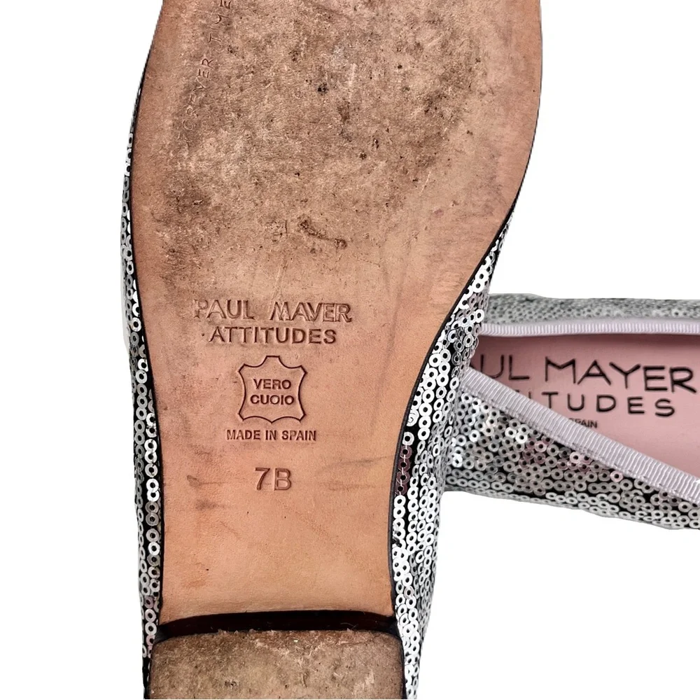 Paul Mayer Attitudes Silver Sequin Ballet Flats, Size 7